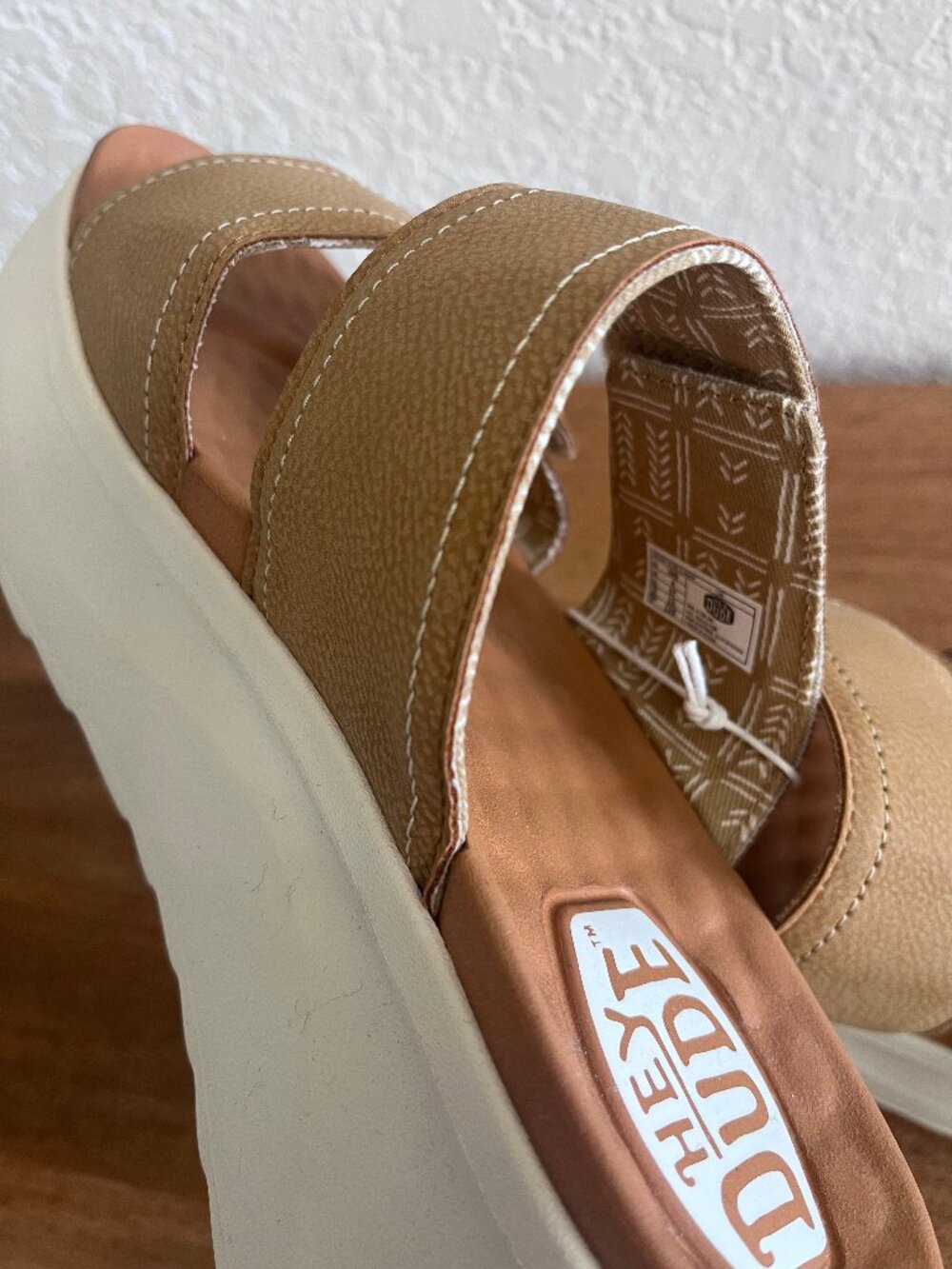 NEW! Hey Dude Del Ray Classic Slides Platform Sandals Tan 6 - Picture 12 of 13